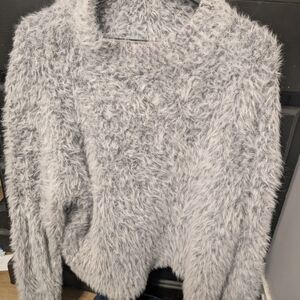 Cozy Gray Fuzzy Crewneck Sweater - Women's